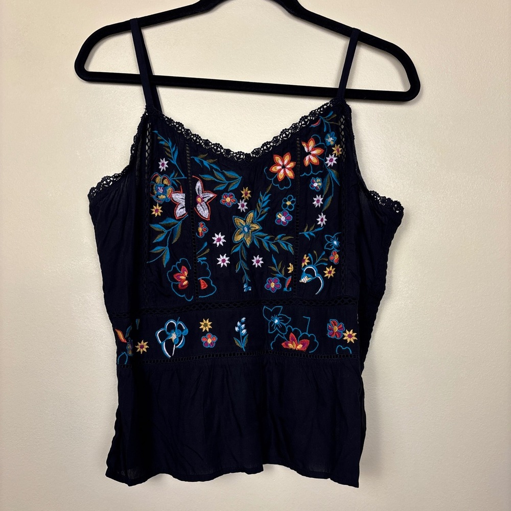 Shyanne Midnight Blue Floral Embroidered Tank